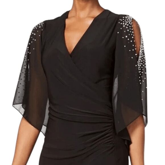 S. Levine Black Dressy Blouse with Slit Sleeves and Pearl Accent Size Small - Picture 1 of 9